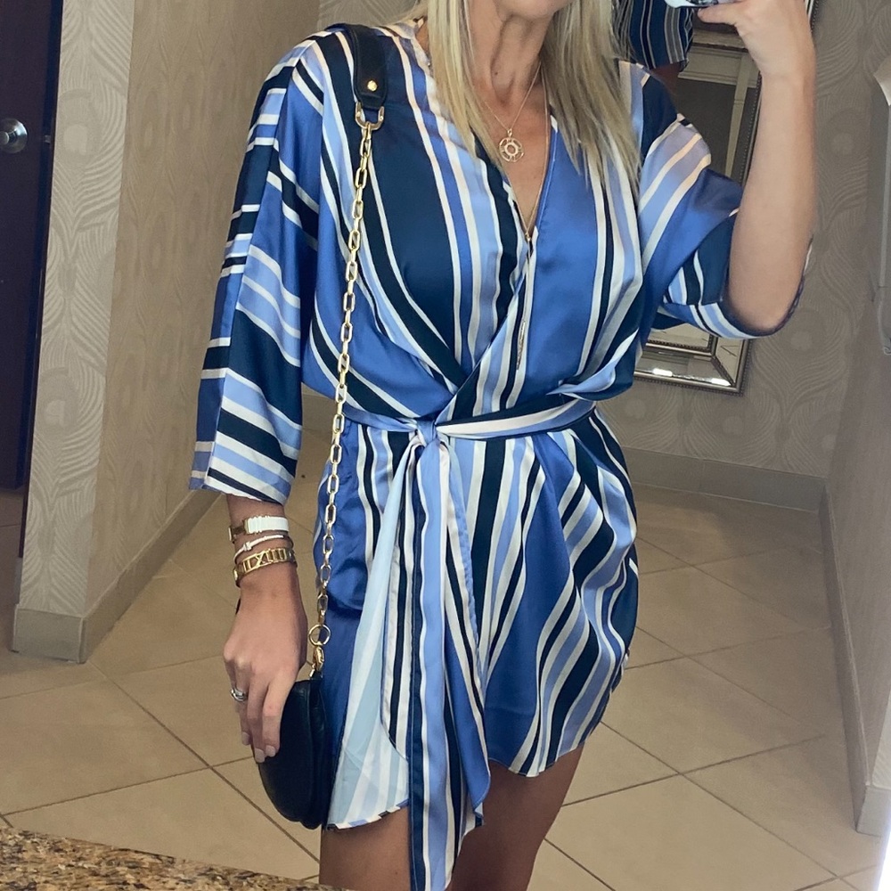 Zara Navy Blue Striped Wrap Romper